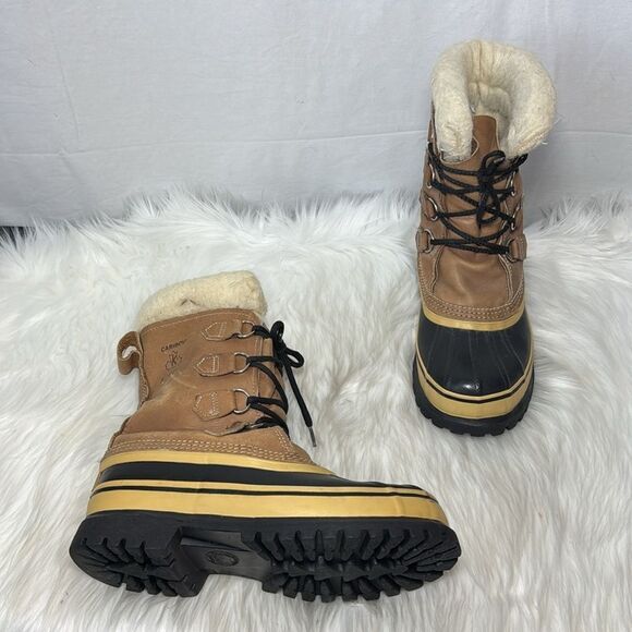 Sorel Caribou Women's Fleece Trim Waterproof Nubuck Lace Up Snow Boots Sz 7 - Picture 2 of 7
